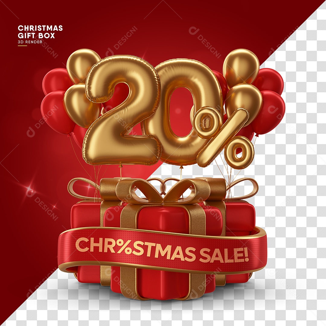 Número 20% de Desconto de Natal Elemento 3D para Composição PSD