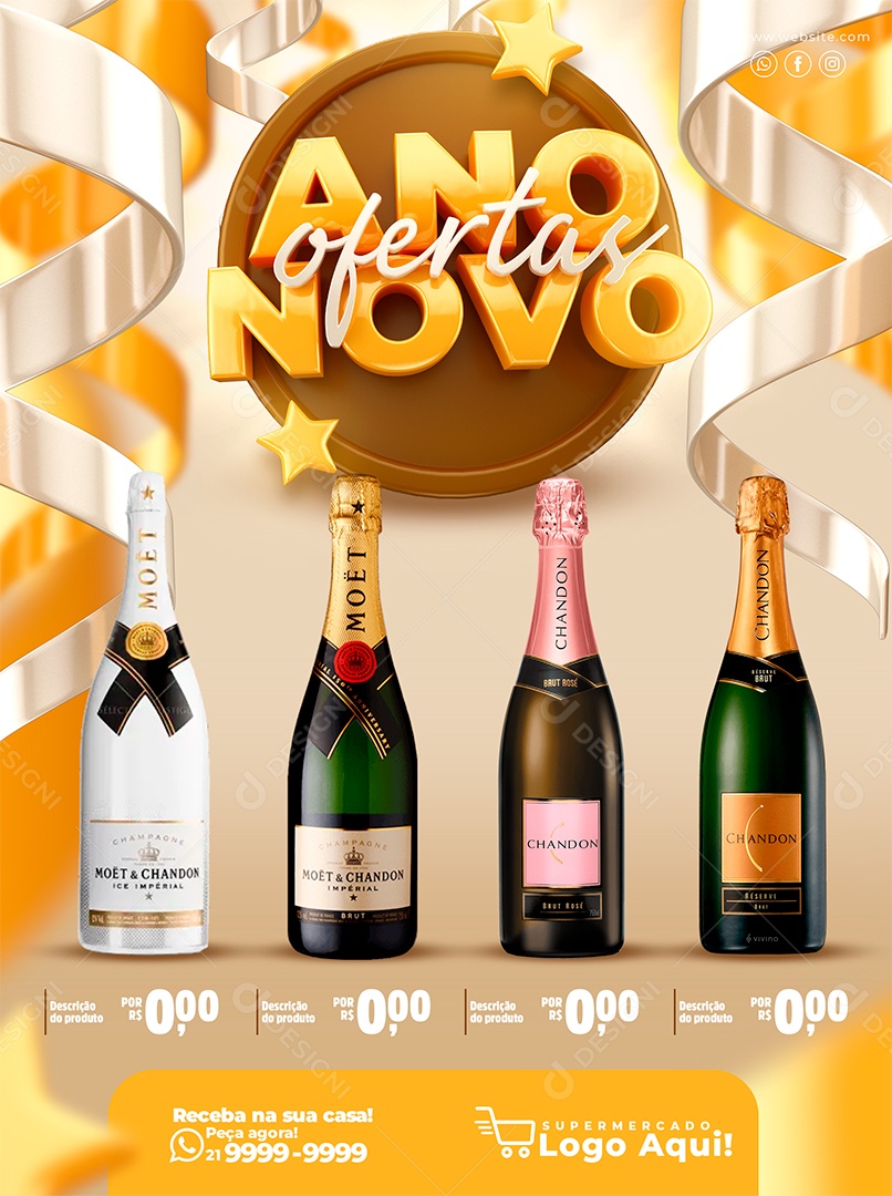 Post Supermercado Champagne Ano Novo Social Media PSD Editável