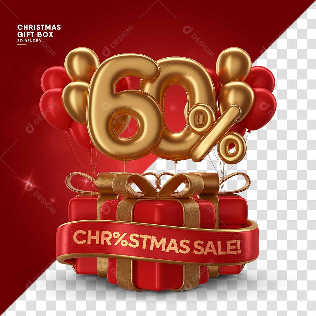 Número 60% de Desconto de Natal Elemento 3D para Composição PSD