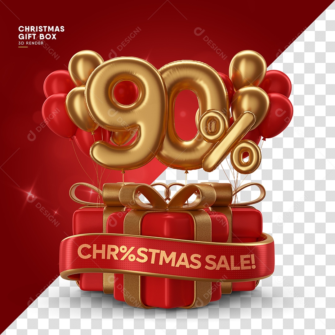 Número 90% de Desconto de Natal Elemento 3D para Composição PSD