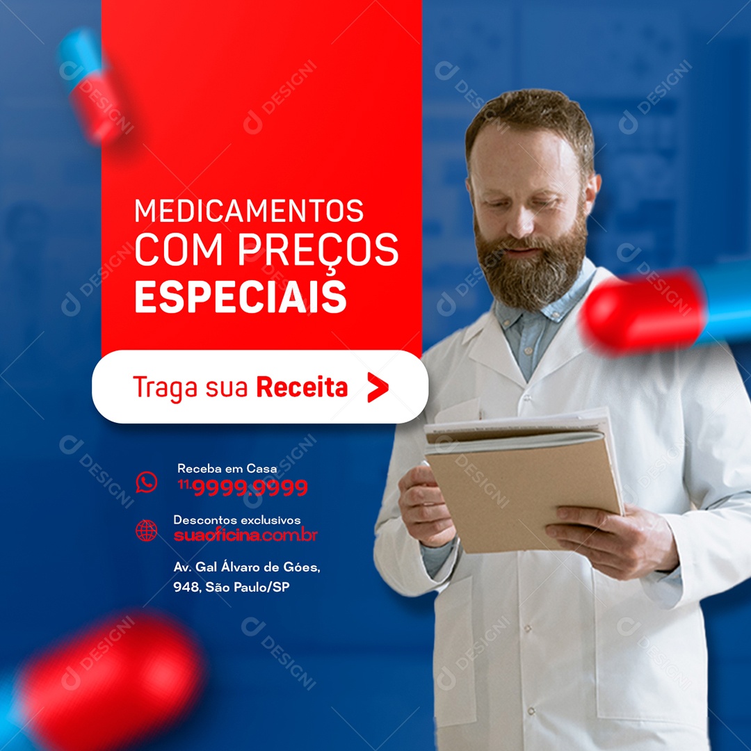 Medicamentos com Preços Especiais Farmácia Social Media PSD Editável