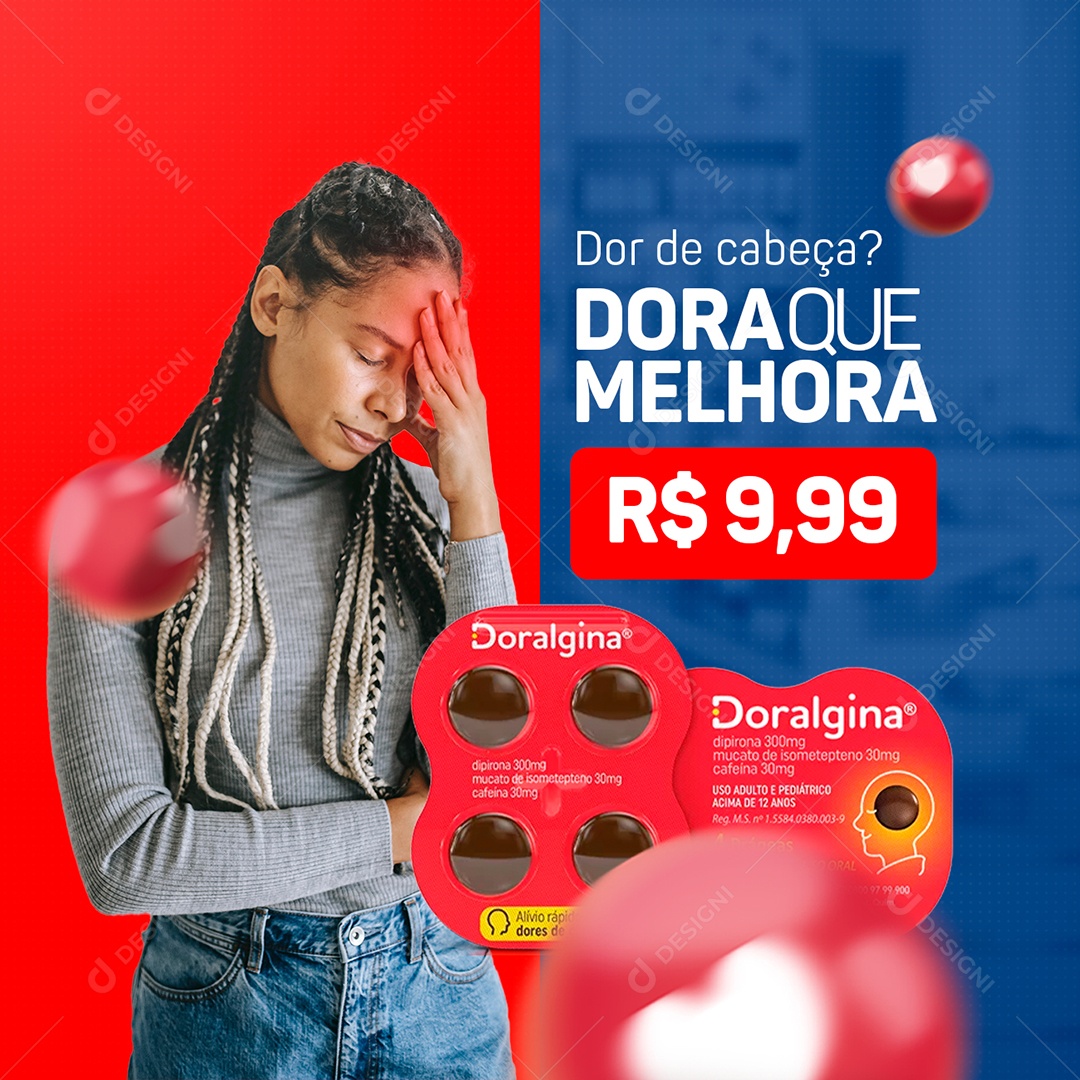 Dor de Cabeça Dora que Melhora Farmácia Social Media PSD Editável