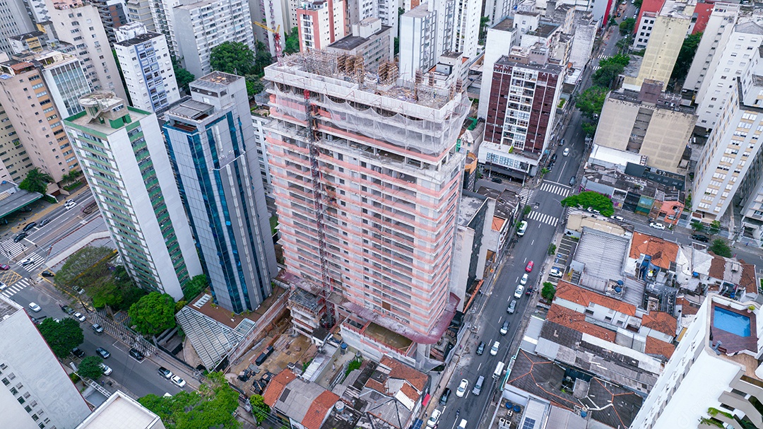 Muitos edifícios no bairro Jardins em São Paulo, Brasil. Edifícios residenciais