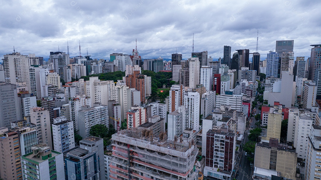 Muitos edifícios no bairro Jardins em São Paulo, Brasil. Edifícios residenciais