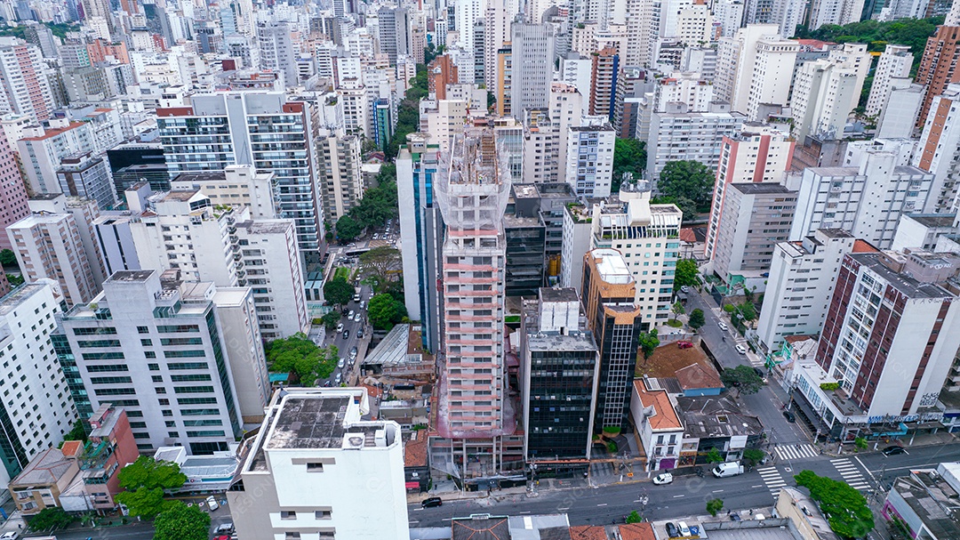 Muitos edifícios no bairro Jardins em São Paulo, Brasil. Edifícios residenciais
