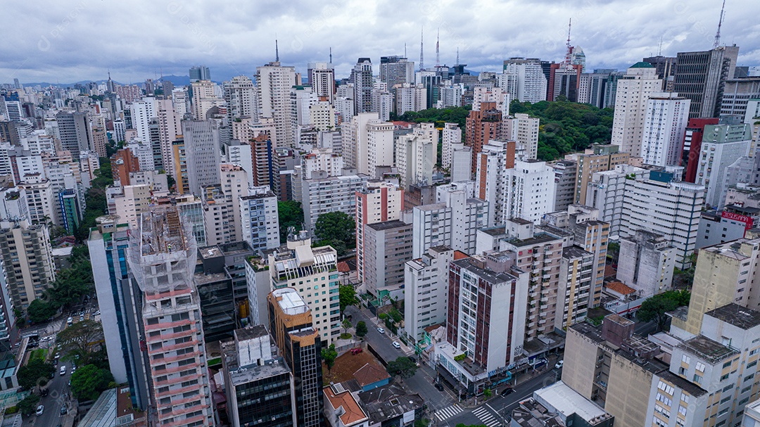 Muitos edifícios no bairro Jardins em São Paulo, Brasil. Edifícios residenciais