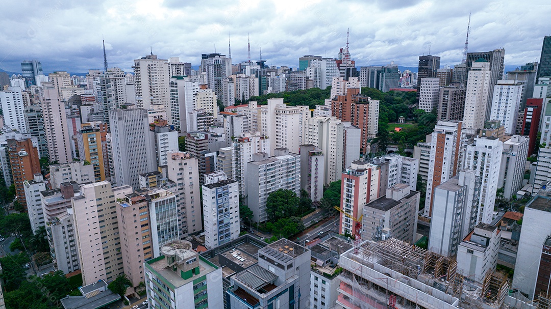 Muitos edifícios no bairro Jardins em São Paulo, Brasil. Edifícios residenciais