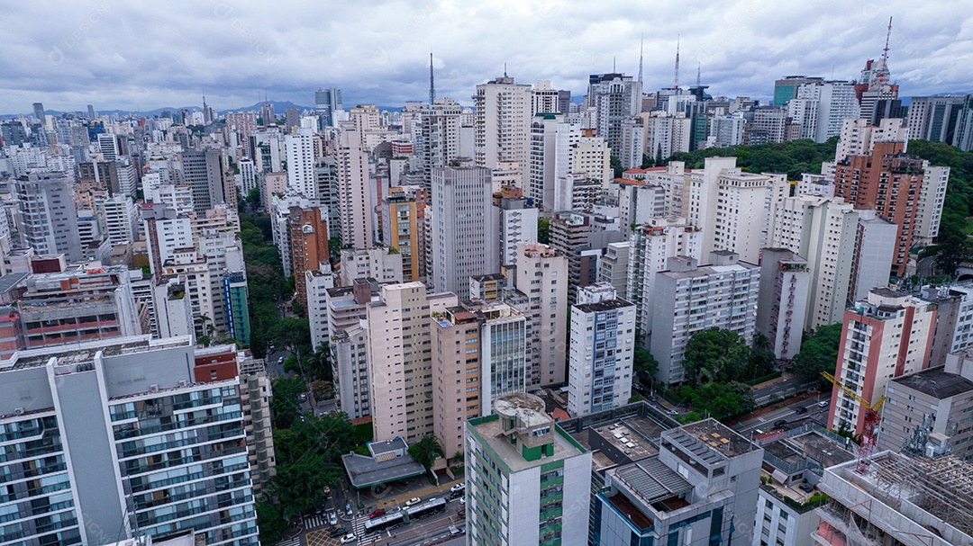 Muitos edifícios no bairro Jardins em São Paulo, Brasil. Edifícios residenciais