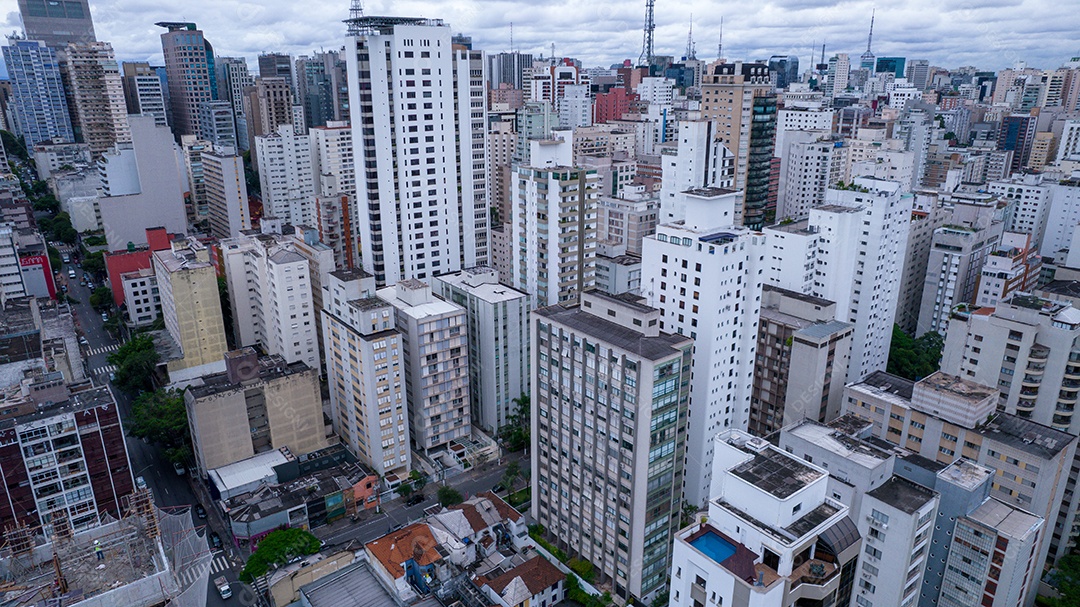 Muitos edifícios no bairro Jardins em São Paulo, Brasil. Edifícios residenciais