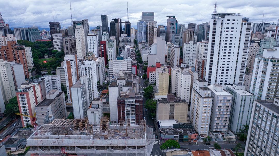 Muitos edifícios no bairro Jardins em São Paulo, Brasil. Edifícios residenciais