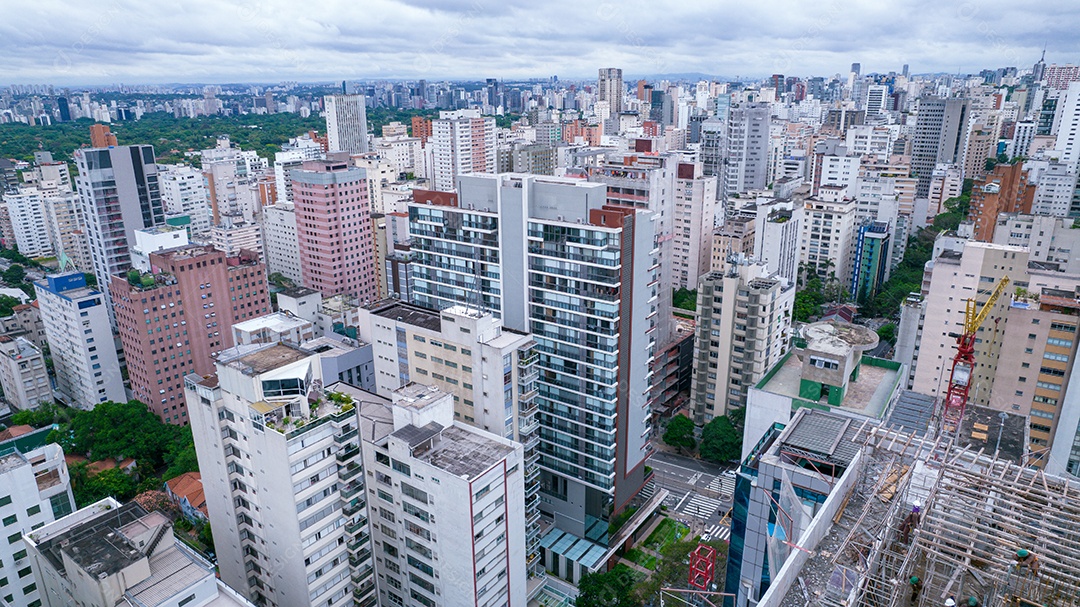 Muitos edifícios no bairro Jardins em São Paulo, Brasil. Edifícios residenciais