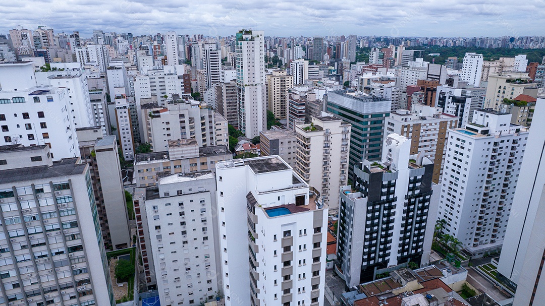 Muitos edifícios no bairro Jardins em São Paulo, Brasil. Edifícios residenciais