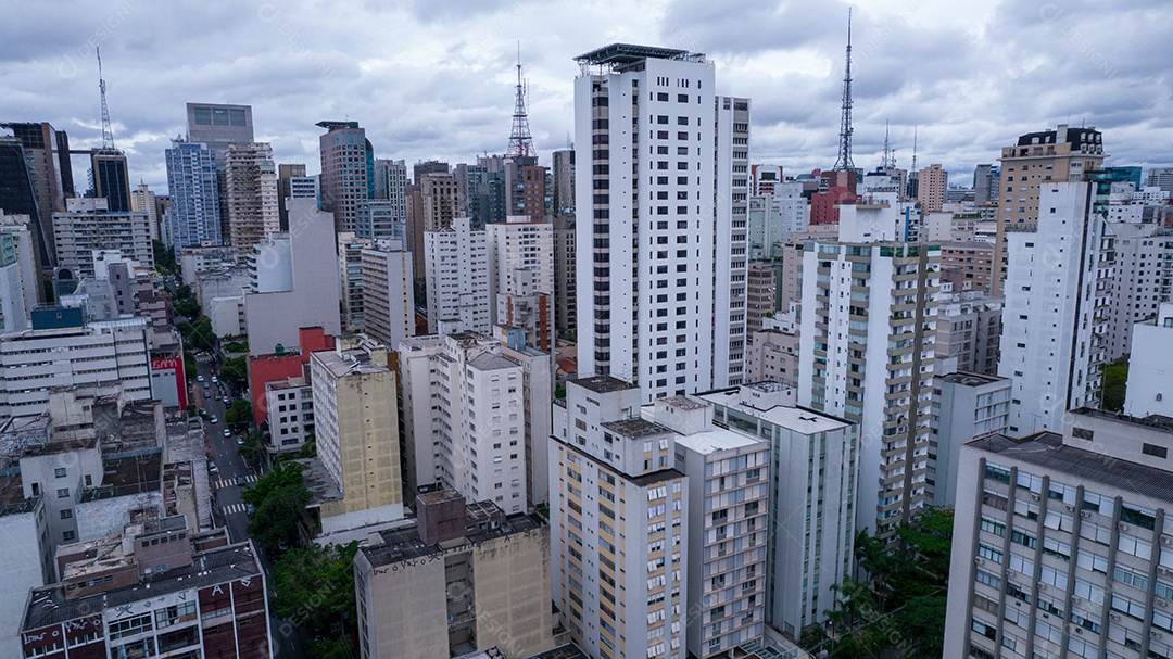 Muitos edifícios no bairro Jardins em São Paulo, Brasil. Edifícios residenciais