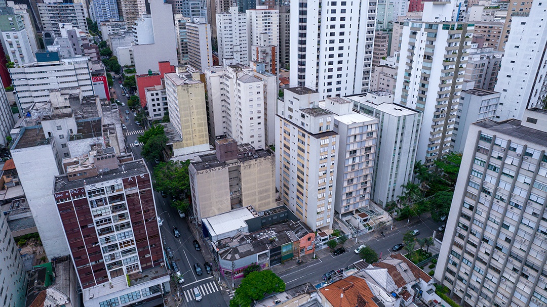 Muitos edifícios no bairro Jardins em São Paulo, Brasil. Edifícios residenciais