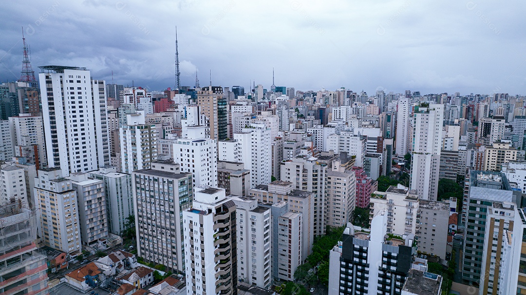 Muitos edifícios no bairro Jardins em São Paulo, Brasil. Edifícios residenciais