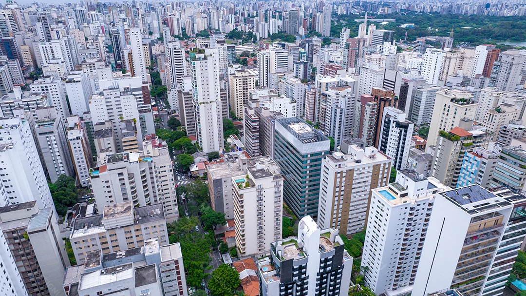Muitos edifícios no bairro Jardins em São Paulo, Brasil. Edifícios residenciais