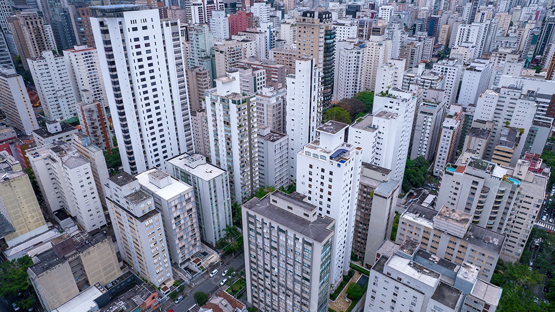 Muitos edifícios no bairro Jardins em São Paulo, Brasil. Edifícios residenciais