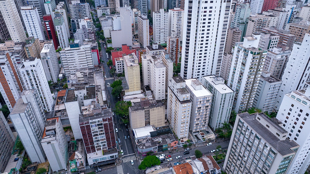 Muitos edifícios no bairro Jardins em São Paulo, Brasil. Edifícios residenciais