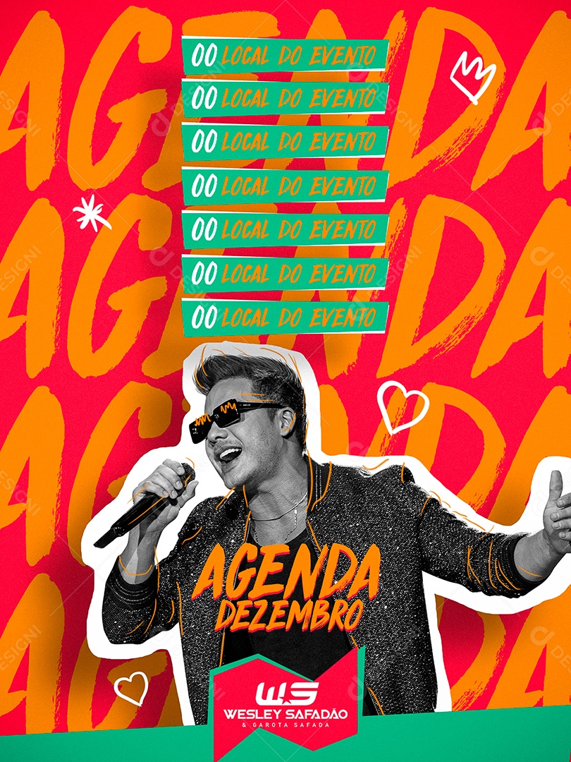 Flyer Agenda Wesley Safadão Dezembro Social Media PSD Editável