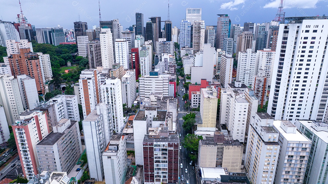 Muitos edifícios no bairro Jardins em São Paulo, Brasil. Edifícios residenciais