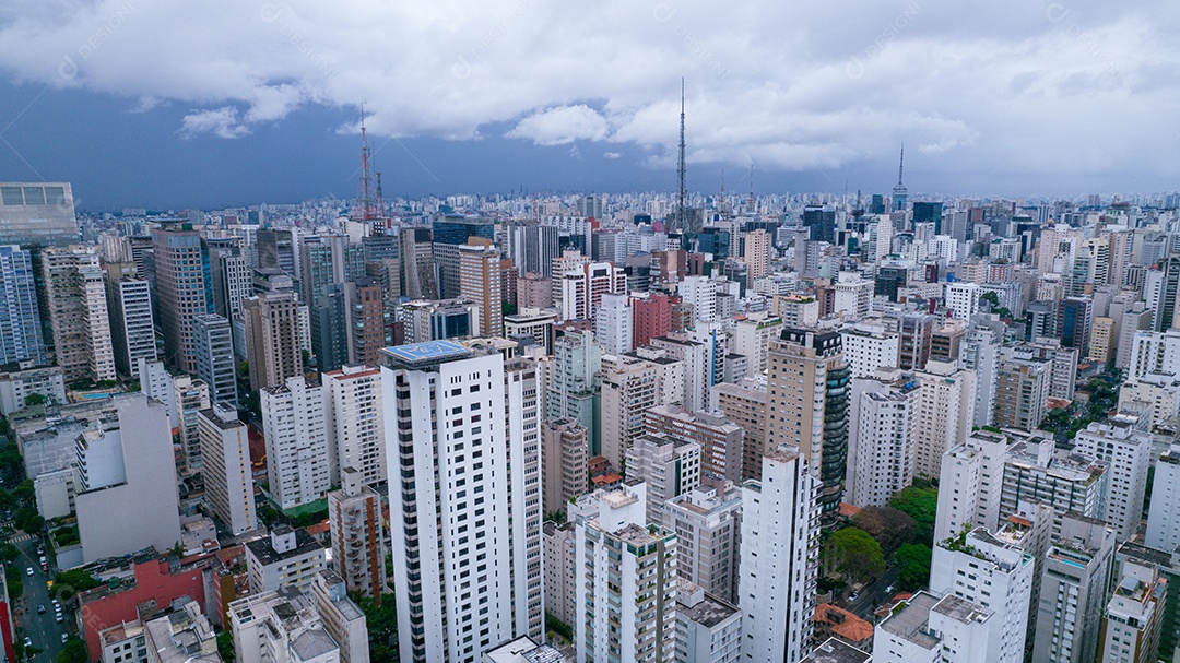 Muitos edifícios no bairro Jardins em São Paulo, Brasil. Edifícios residenciais