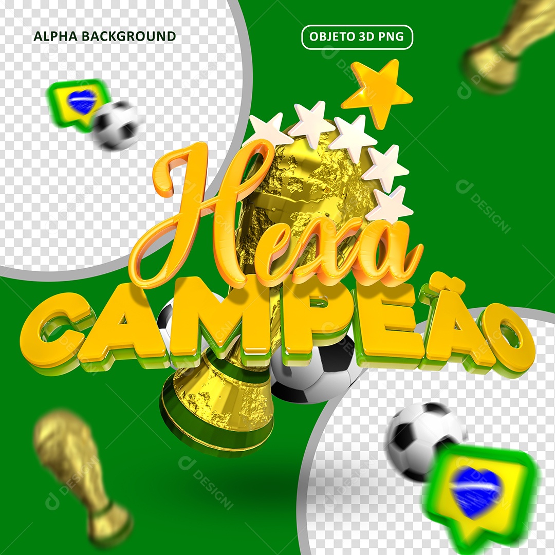 Hexa Campeão Selo 3D Para Composição PSD