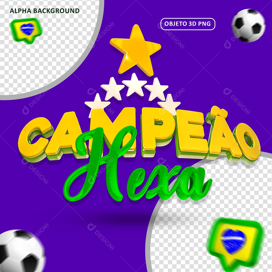 Campeão Hexa Selo 3D Para Composição PSD