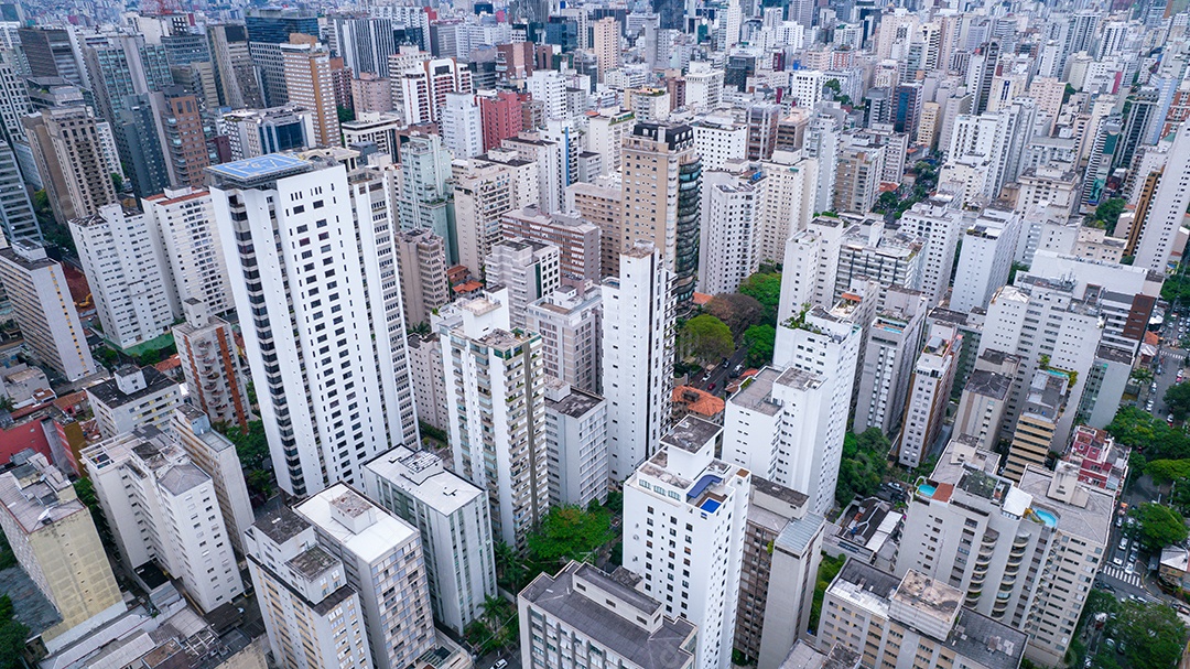 Muitos edifícios no bairro Jardins em São Paulo, Brasil. Edifícios residenciais