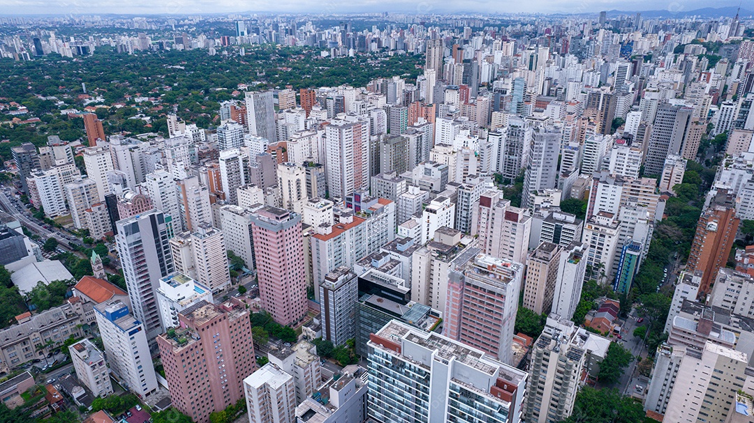 Muitos edifícios no bairro Jardins em São Paulo, Brasil. Edifícios residenciais