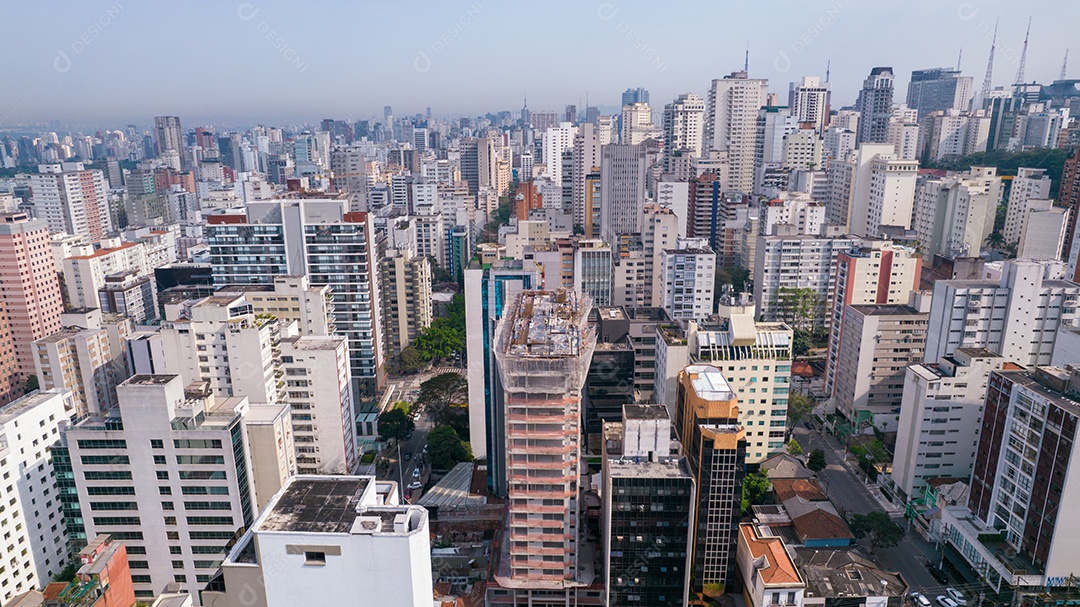 Muitos edifícios no bairro Jardins em São Paulo, Brasil. Edifícios residenciais