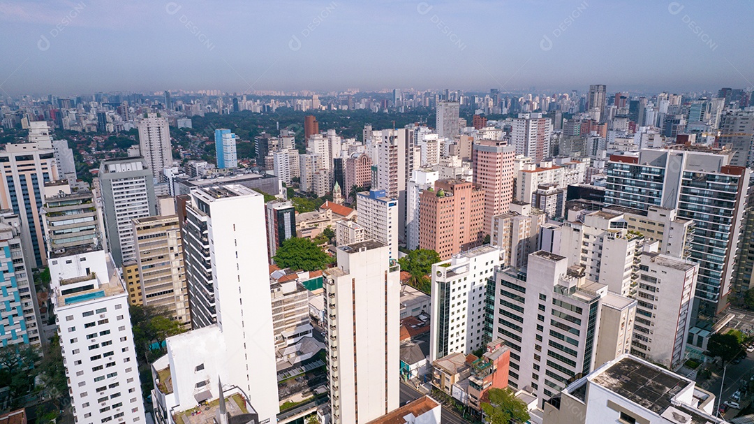 Muitos edifícios no bairro Jardins em São Paulo, Brasil. Edifícios residenciais