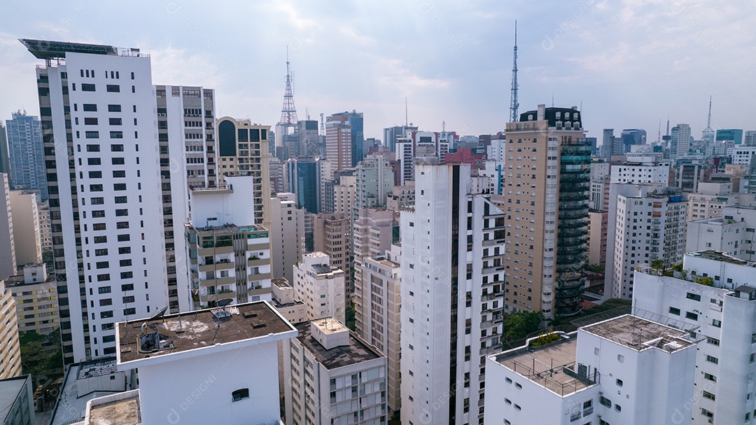Muitos edifícios no bairro Jardins em São Paulo, Brasil. Edifícios residenciais
