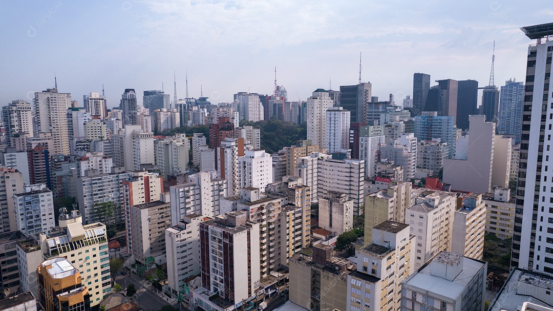 Muitos edifícios no bairro Jardins em São Paulo, Brasil. Edifícios residenciais