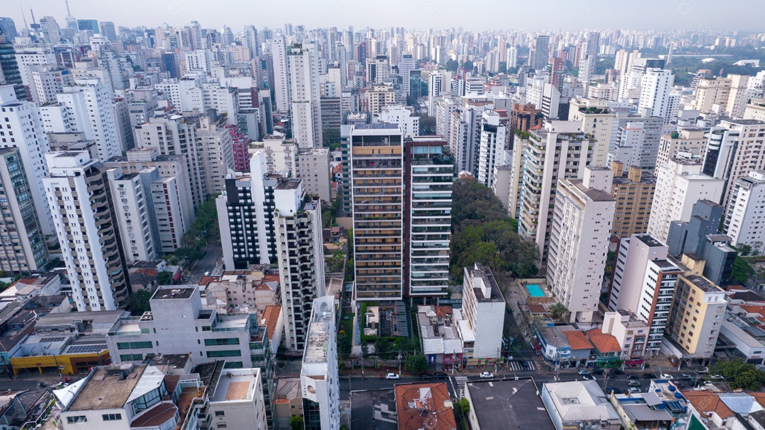 Muitos edifícios no bairro Jardins em São Paulo, Brasil. Edifícios residenciais