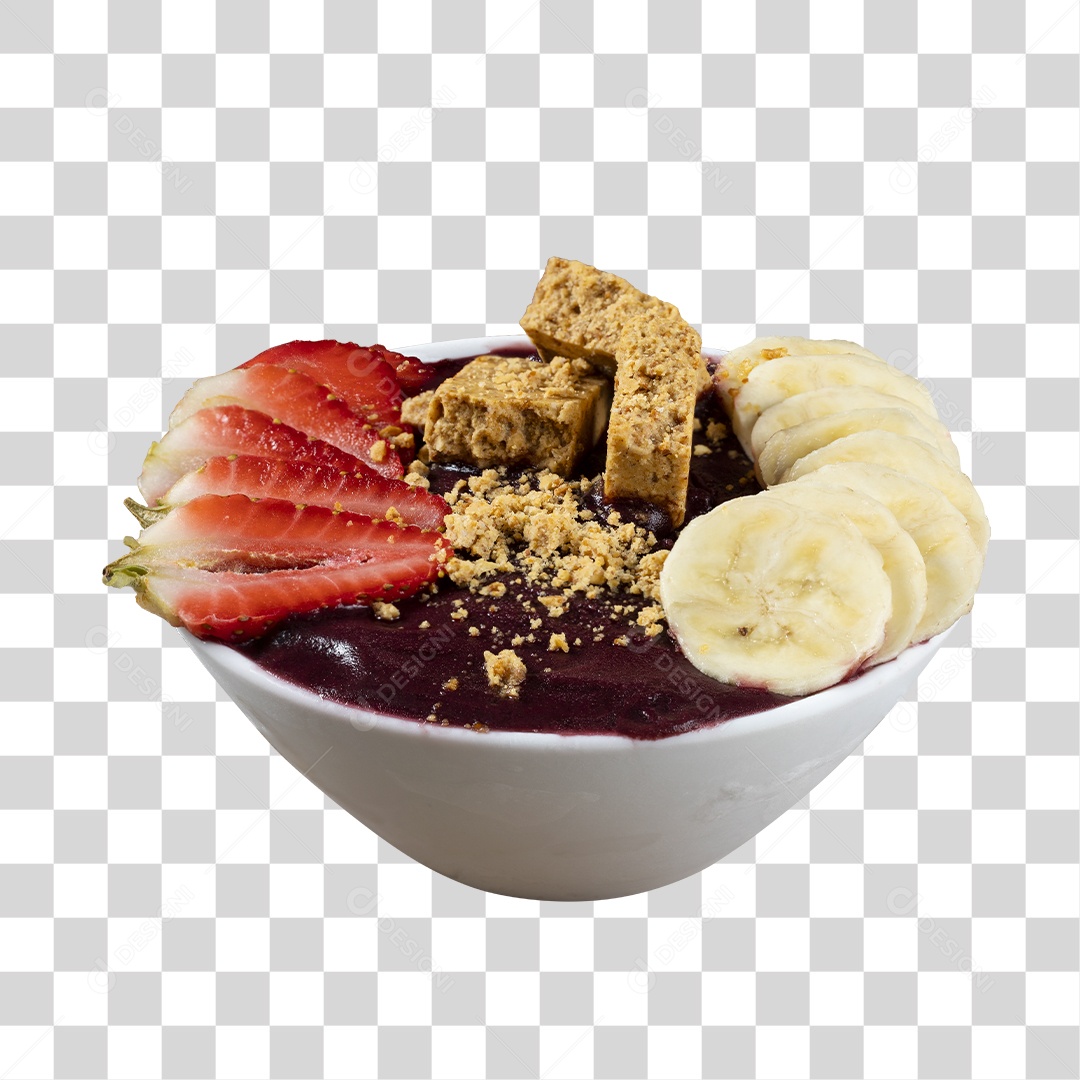 Pote de Açaí Com Banana Morango e Paçoca PNG Transparente