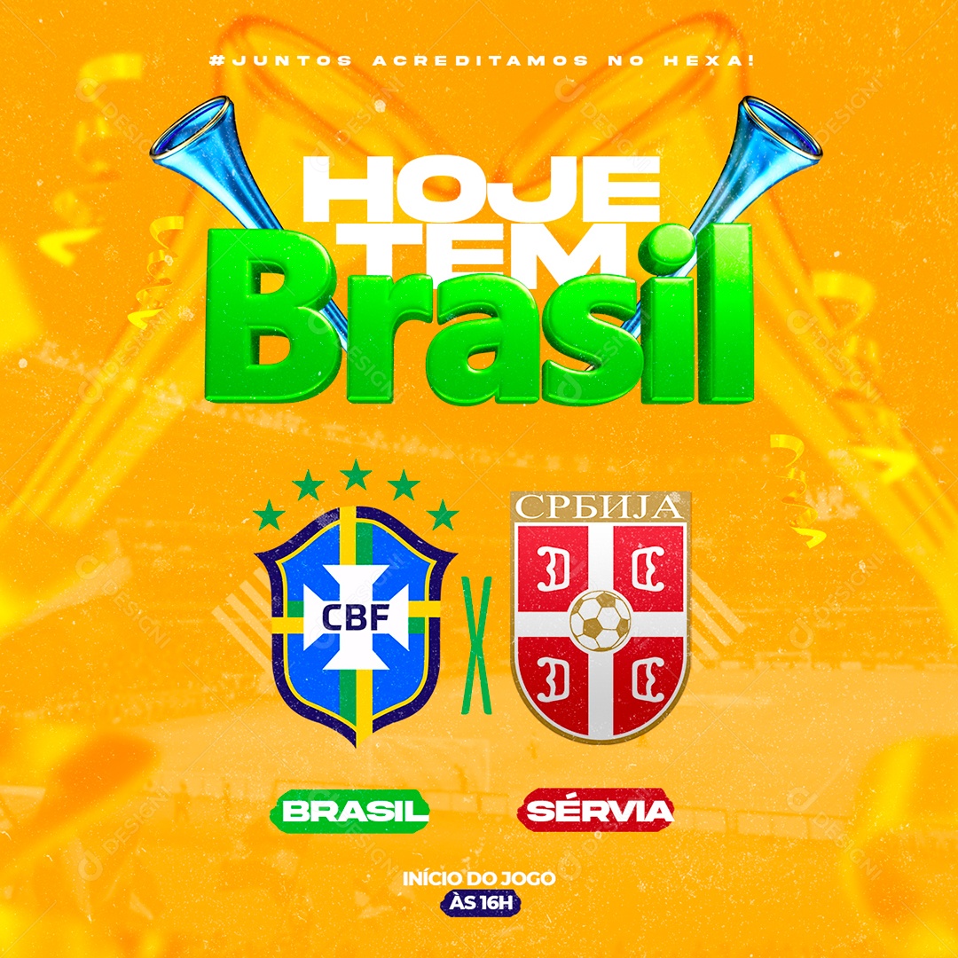 Post Hoje Tem Brasil Copa do Mundo Social Media PSD Editável