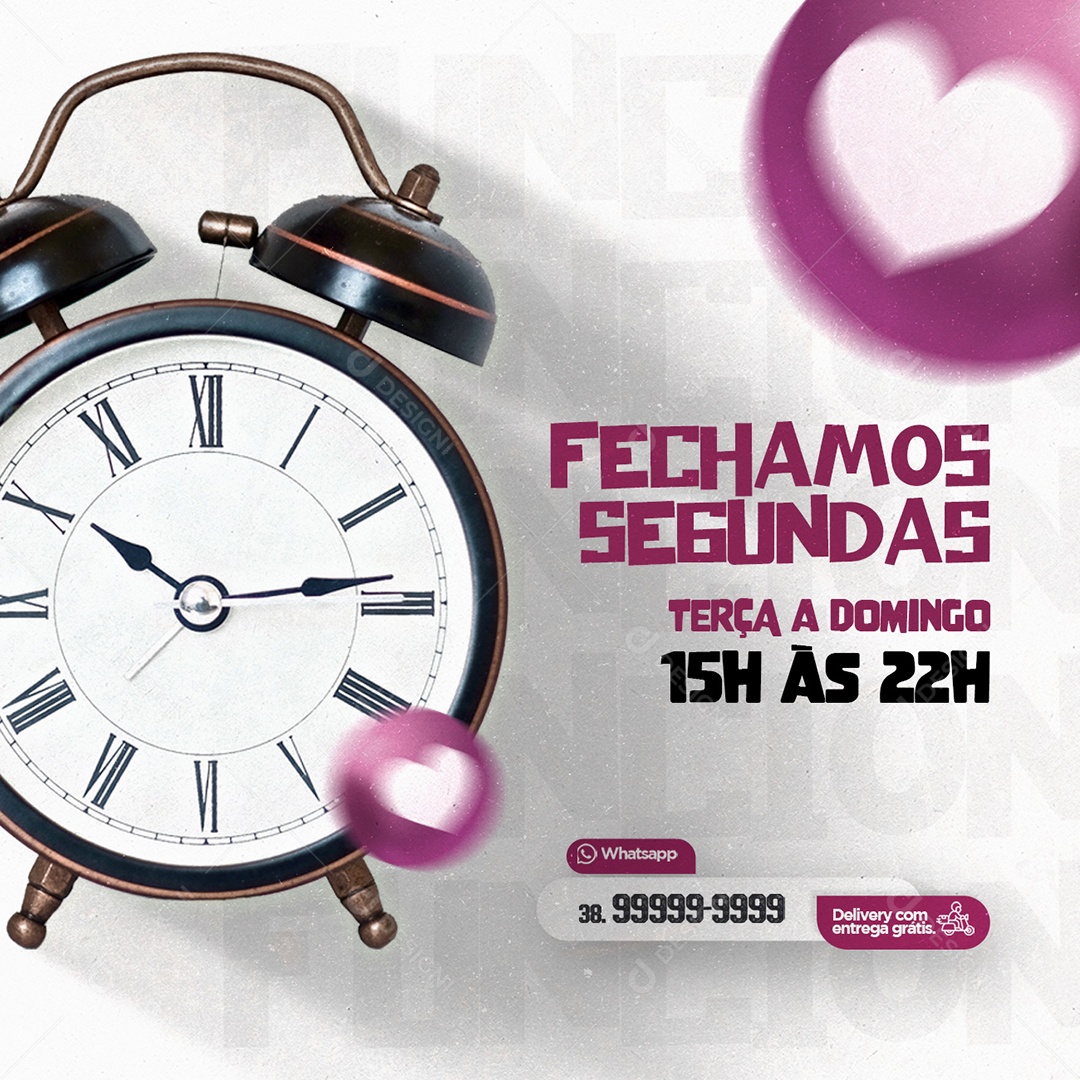 Fechamos Segundas Pastelaria Social Media PSD Editável