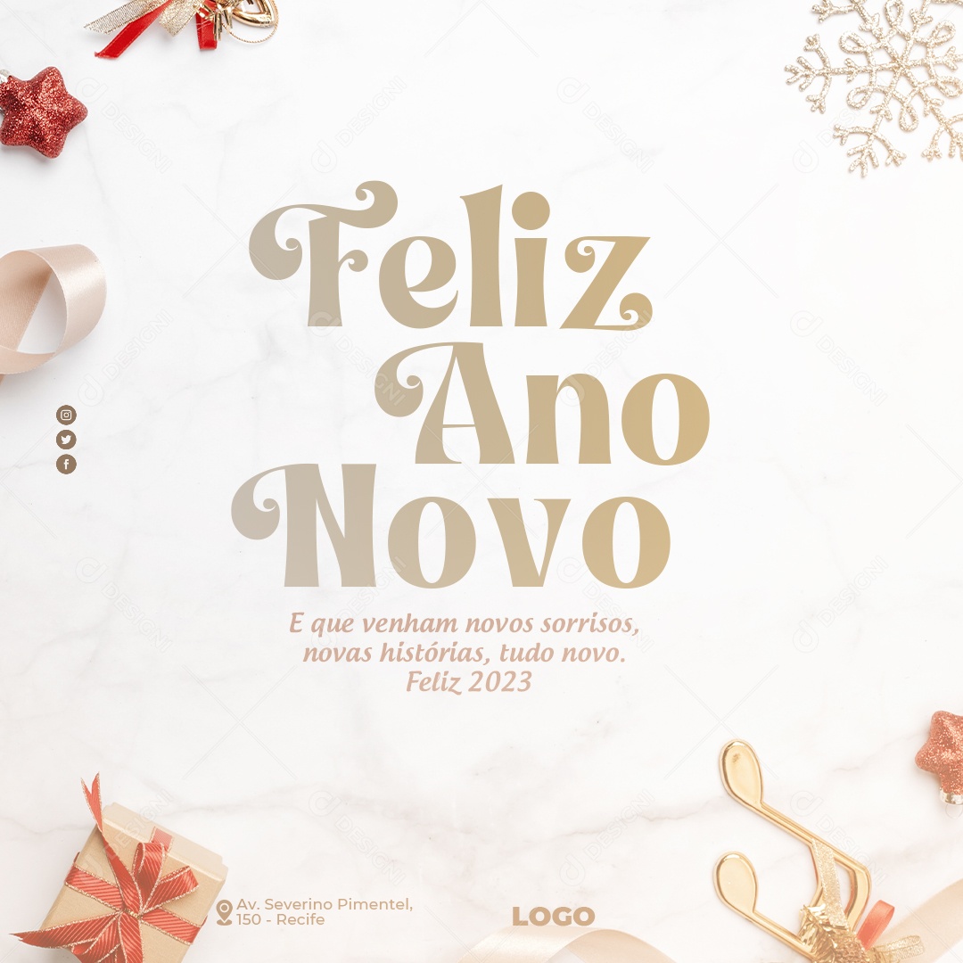 Feliz Ano Novo e Que Venham Muitos Sorrisos Novas Histórias Tudo Novo Feliz 2023 Social Media PSD Editável