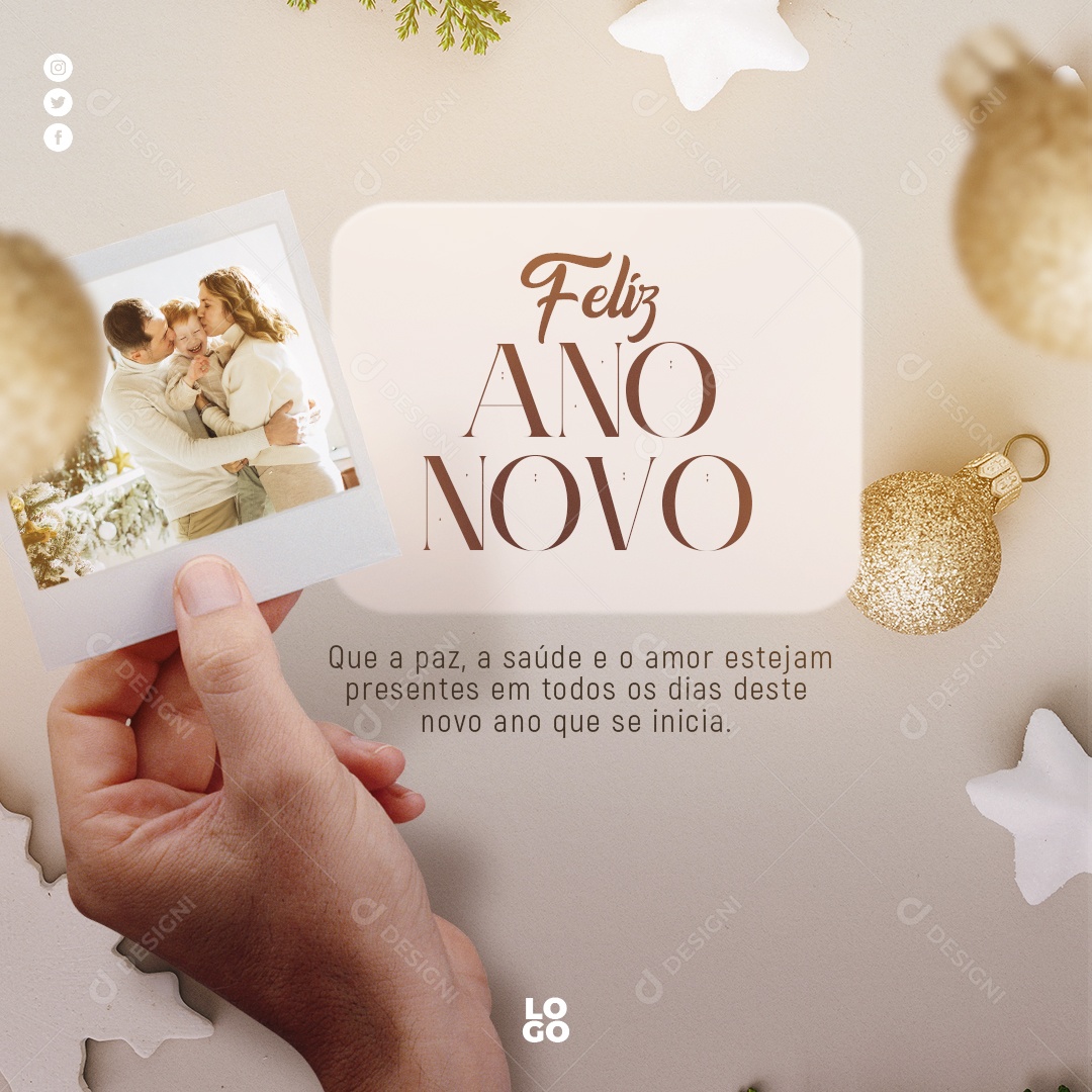 Feliz Ano Novo Que a Paz a Saúde e o Amor Estejam Presentes em Todos os Dias Deste Novo Ano Que Se Inicia Social Media PSD Editável