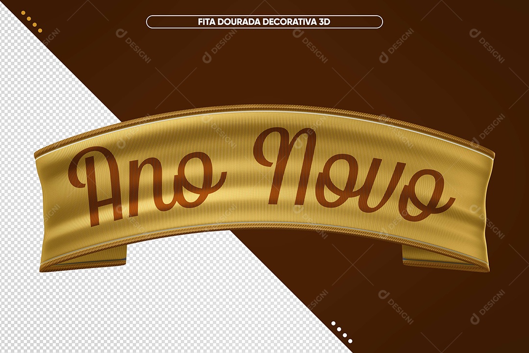 Ano Novo Fita Dourada Elemento 3D para Composição PSD