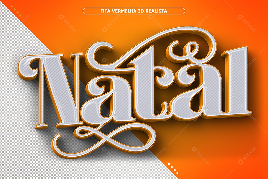 Natal Branco e Laranja Texto 3D para Composição PSD
