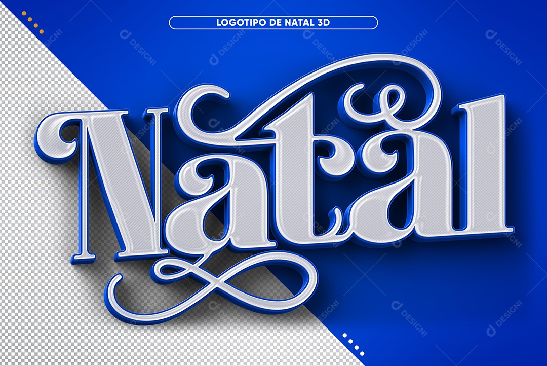 Natal Branco e Azul Texto 3D para Composição PSD