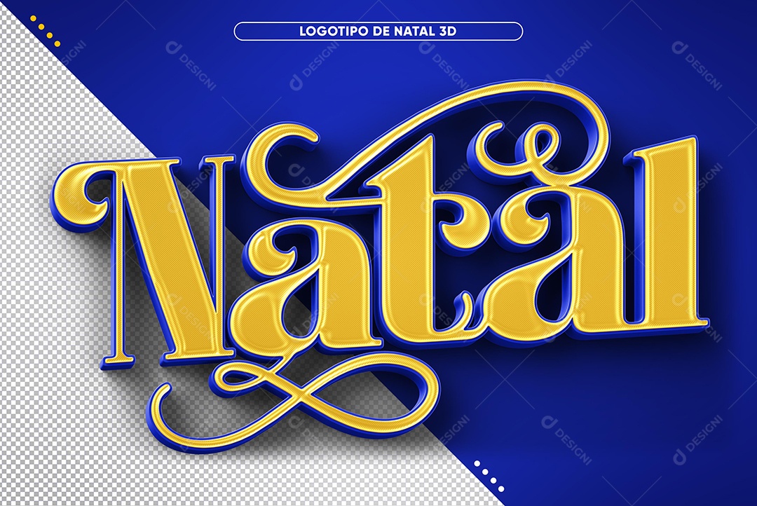 Natal Dourado e Azul Texto 3D para Composição PSD