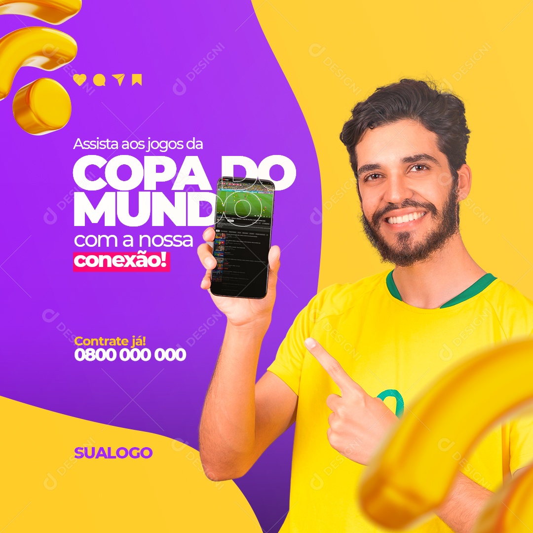 Assista Aos Jogos da Copa do Mundo Provedor de Internet Social Media PSD Editável