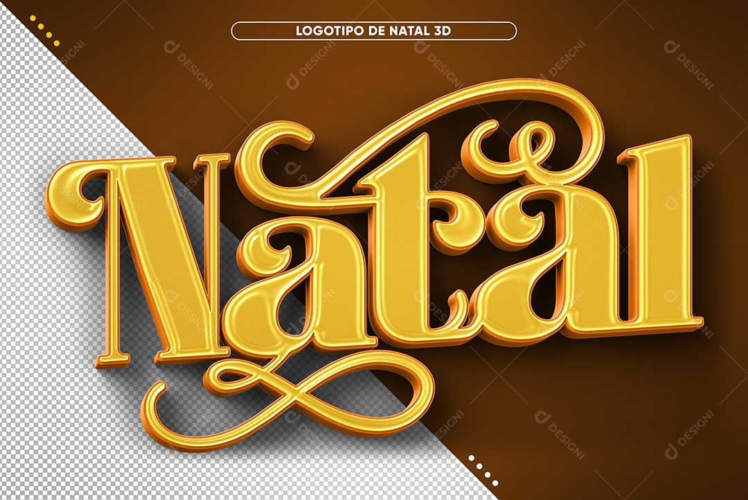 Natal Amarelo e Dourado Texto 3D para Composição PSD
