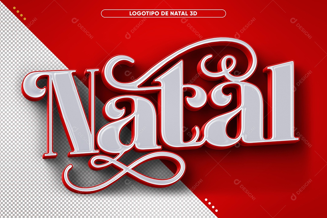 Natal Branco e Vermelho Texto 3D para Composição PSD