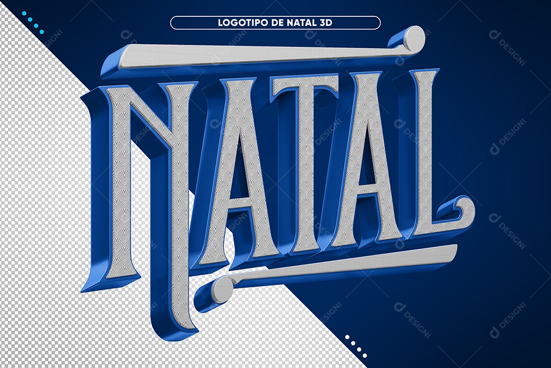 Natal Azul e Branco Texto 3D para Composição PSD
