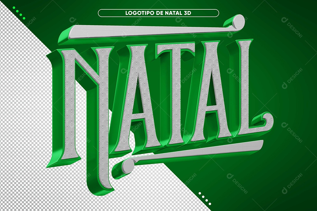 Natal Verde e Branco Texto 3D para Composição PSD