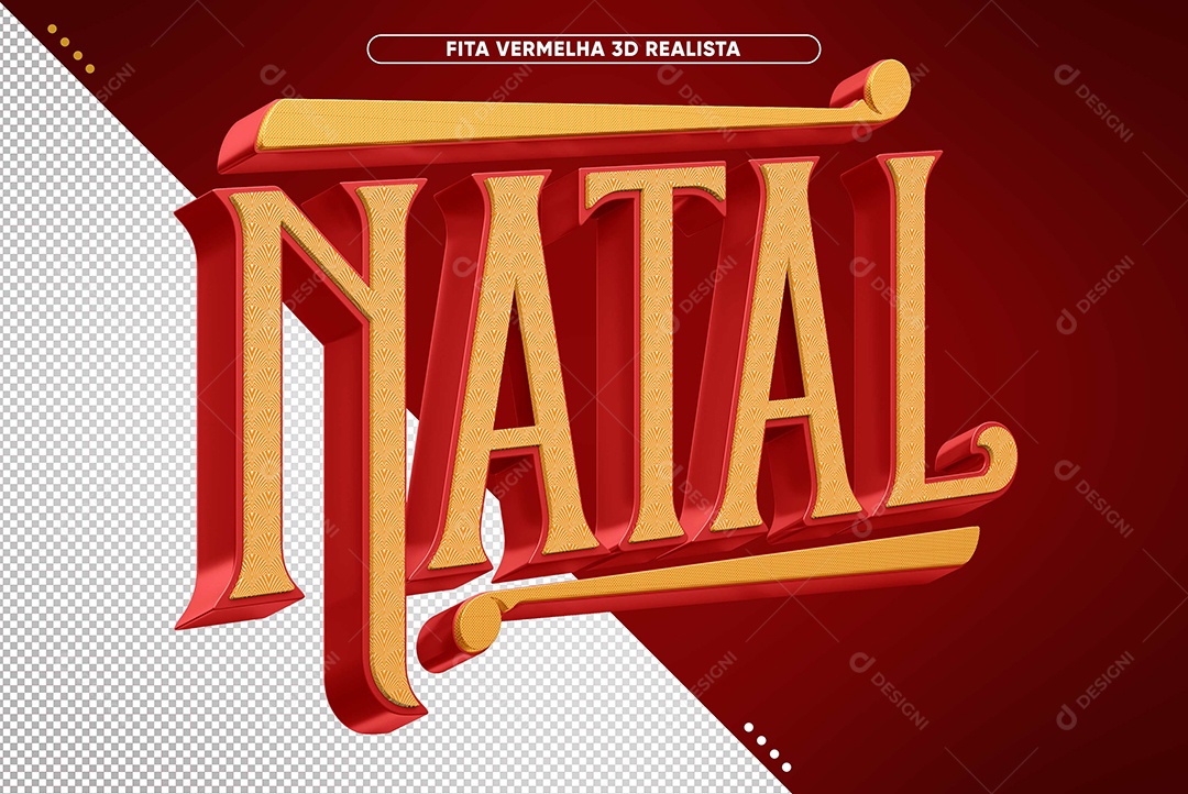 Natal Dourado e Vermelho Texto 3D para Composição PSD