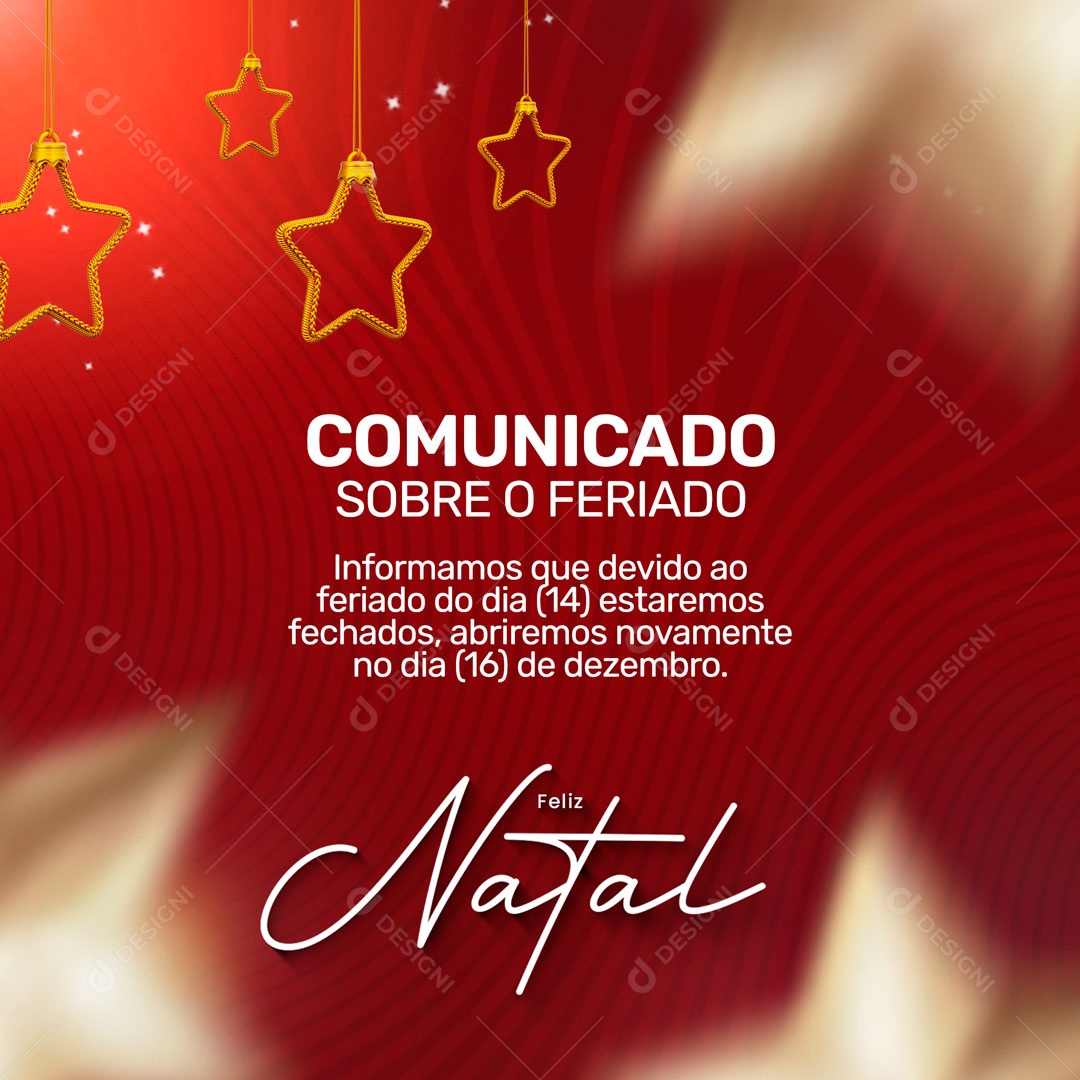 Comunicado Sobre o Feriado de Natal Social Media PSD Editável